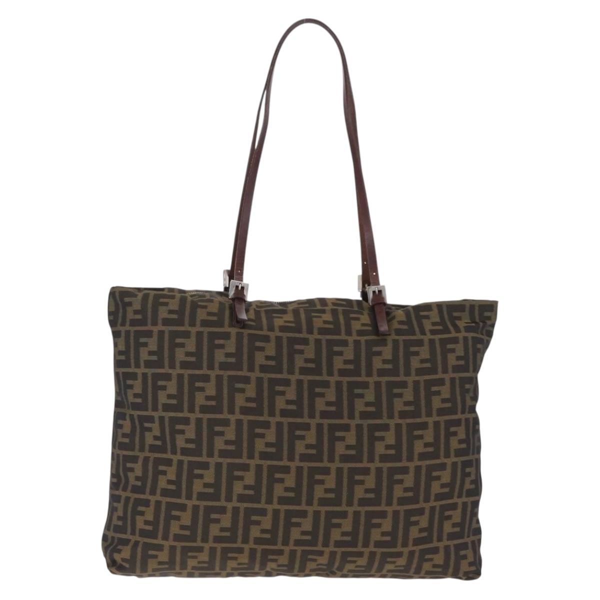 FENDI Zucca Canvas Tote Bag Brown Silver Auth 209368