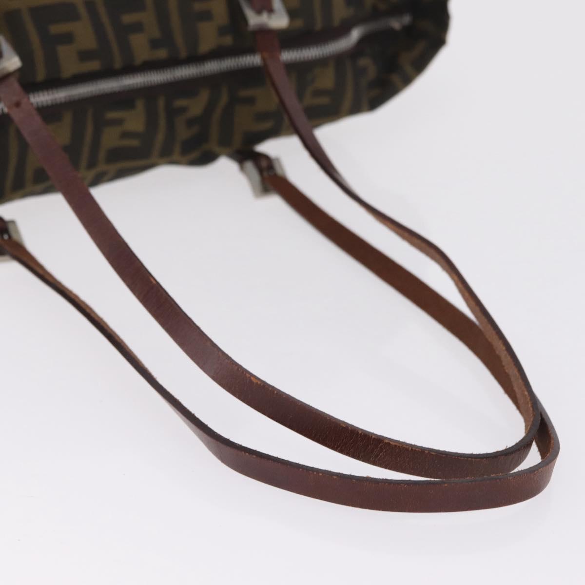 FENDI Zucca Canvas Tote Bag Brown Silver Auth 209368