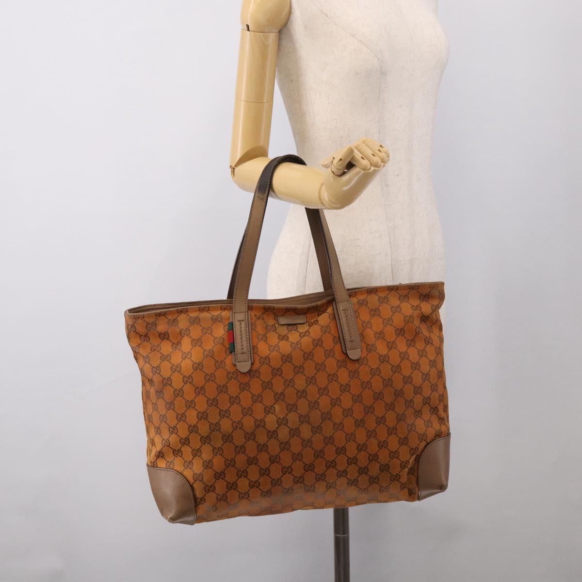 GUCCI GG Canvas Tote Bag Orange Gold Tone 308928 Auth 209372