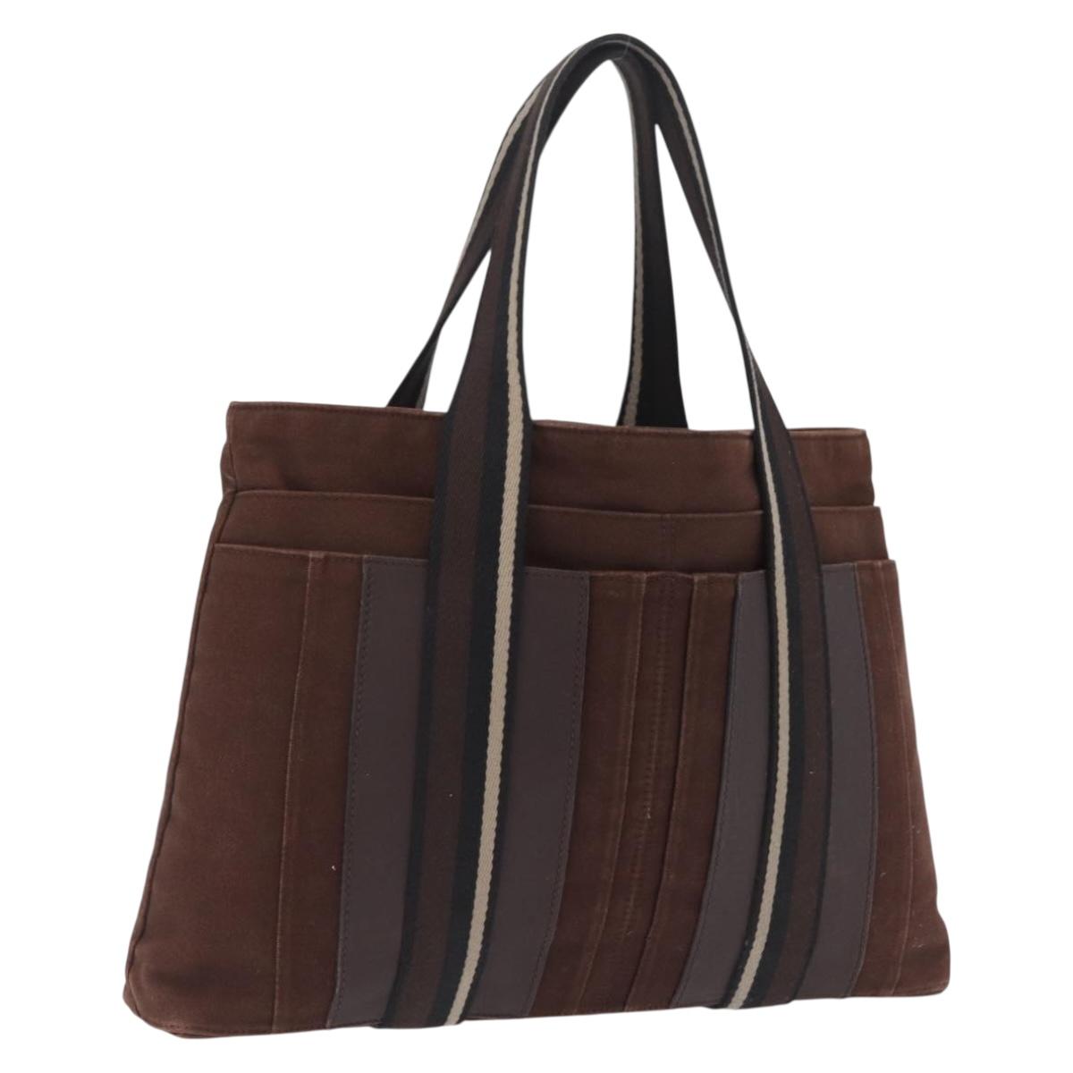 HERMES Trocha Horizontal Tote Bag Canvas Brown Silver Auth 209374