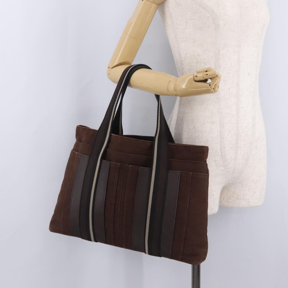 HERMES Trocha Horizontal Tote Bag Canvas Brown Silver Auth 209374