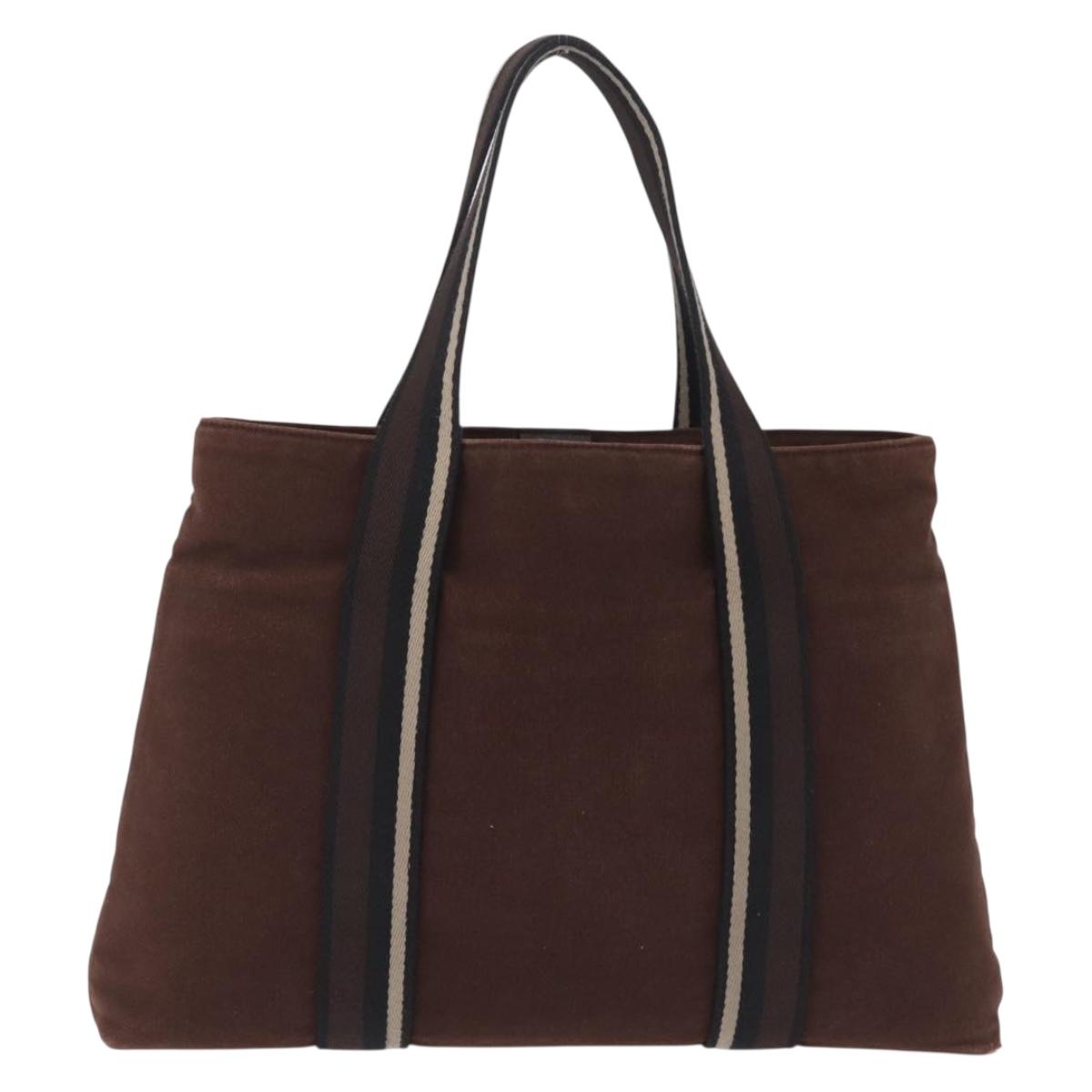 HERMES Trocha Horizontal Tote Bag Canvas Brown Silver Auth 209374