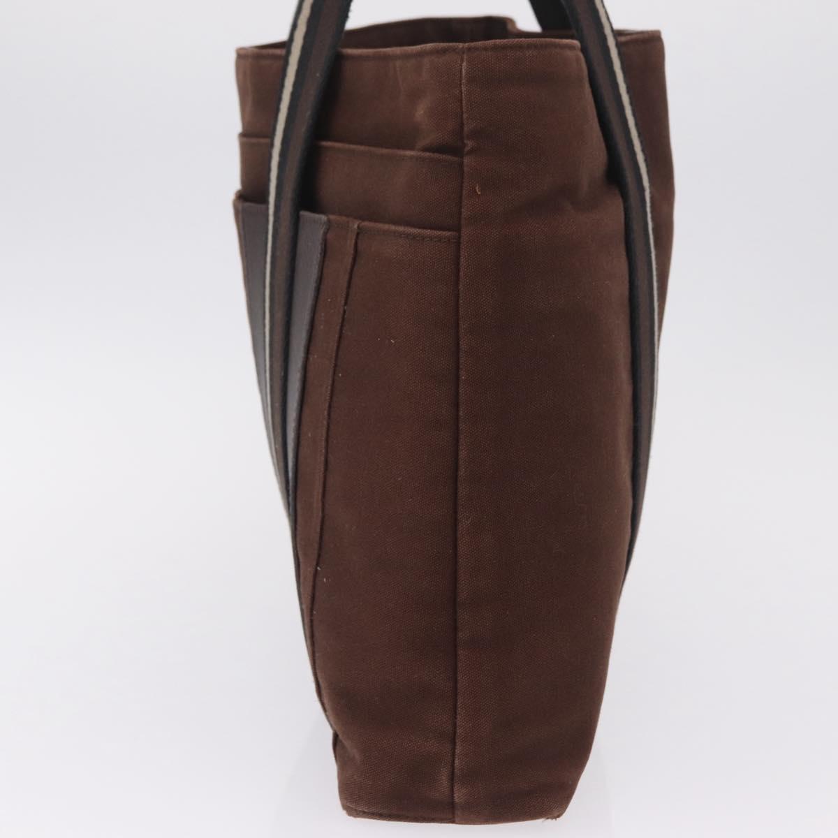 HERMES Trocha Horizontal Tote Bag Canvas Brown Silver Auth 209374