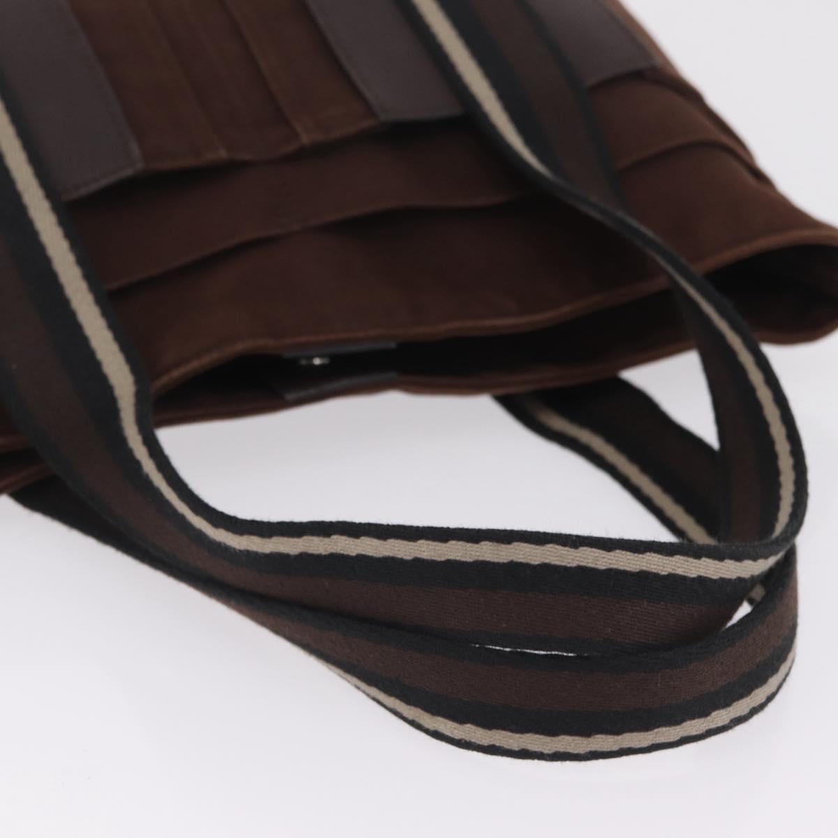 HERMES Trocha Horizontal Tote Bag Canvas Brown Silver Auth 209374