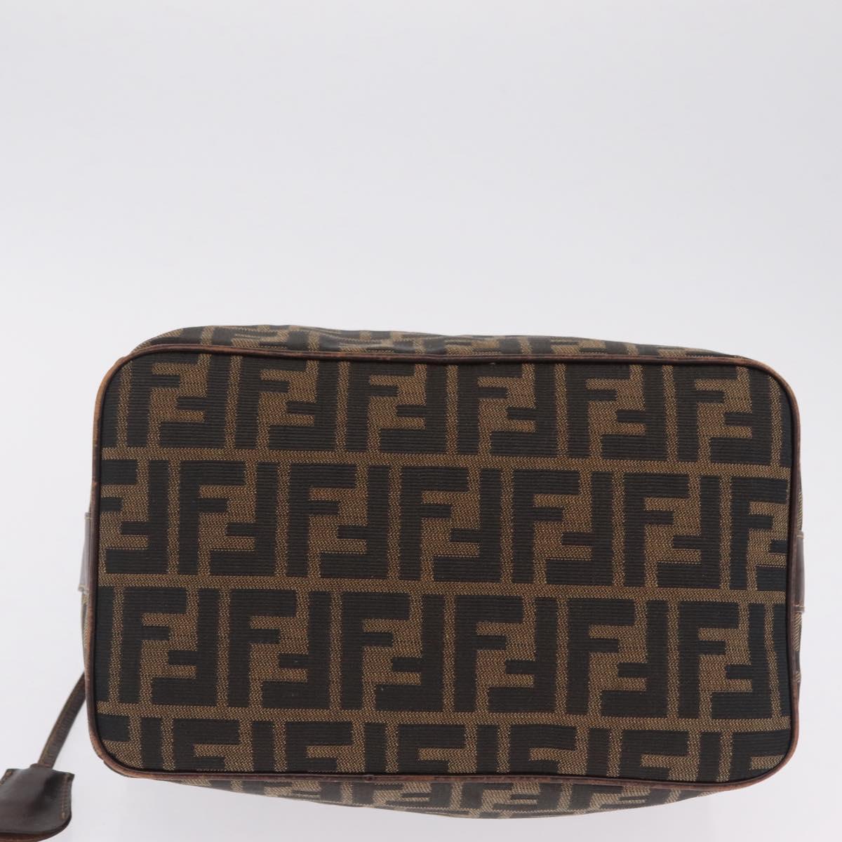 FENDI Zucca Canvas Vanity Hand Bag Brown Gold Tone Auth 209377