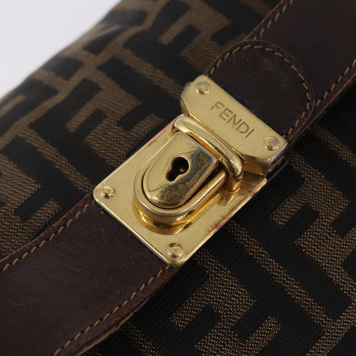 FENDI Zucca Canvas Vanity Hand Bag Brown Gold Tone Auth 209377