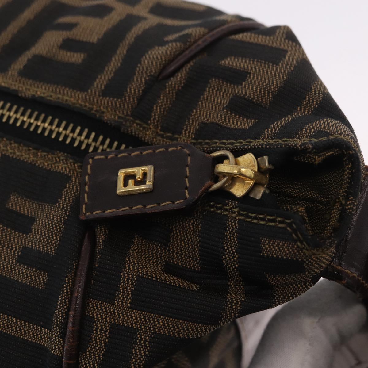 FENDI Zucca Canvas Vanity Hand Bag Brown Gold Tone Auth 209377