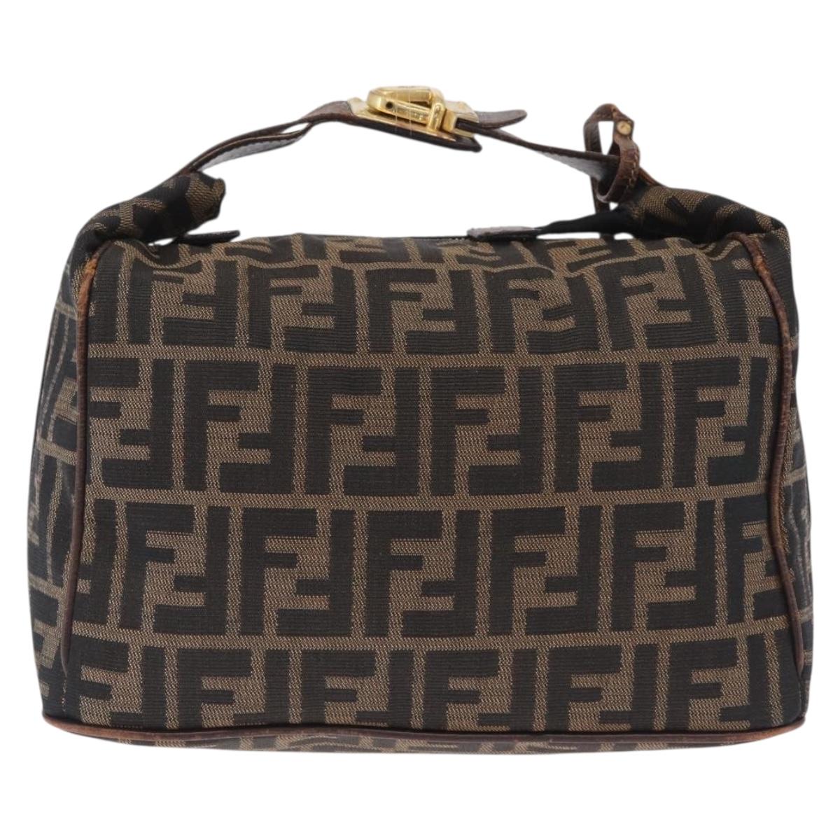 FENDI Zucca Canvas Vanity Hand Bag Brown Gold Tone Auth 209377