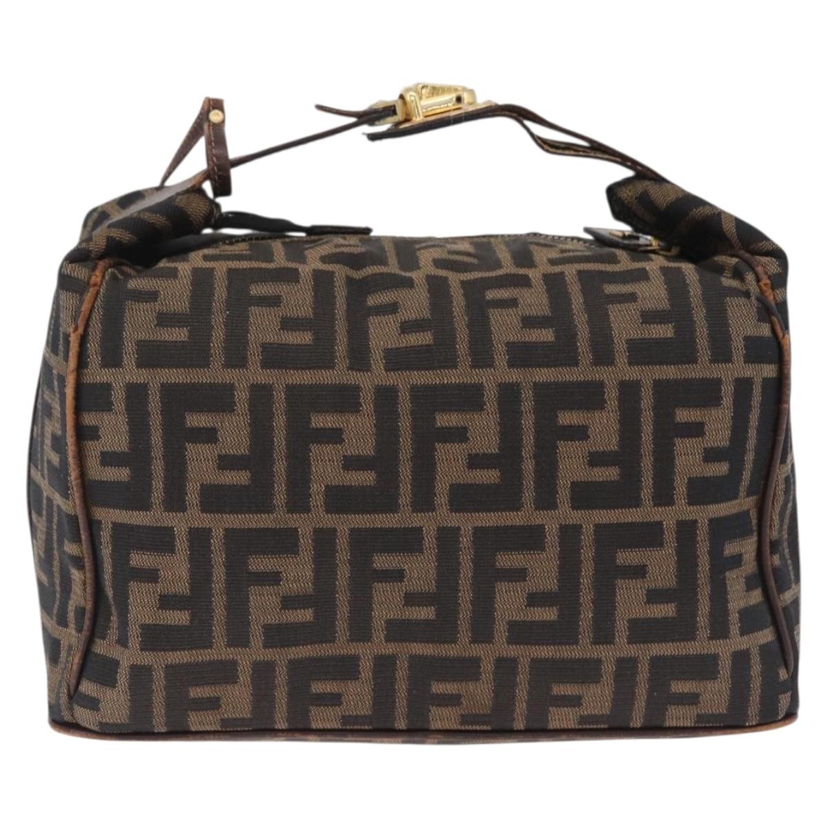 FENDI Zucca Canvas Vanity Hand Bag Brown Gold Tone Auth 209377