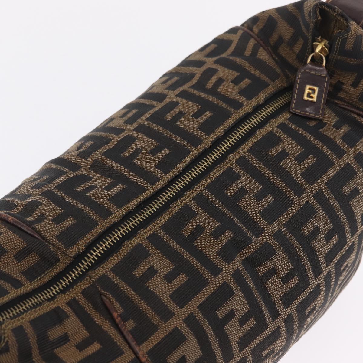 FENDI Zucca Canvas Vanity Hand Bag Brown Gold Tone Auth 209377