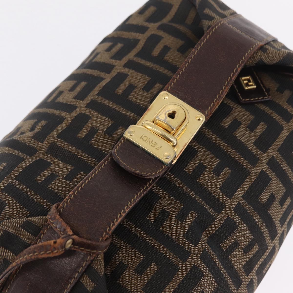 FENDI Zucca Canvas Vanity Hand Bag Brown Gold Tone Auth 209377