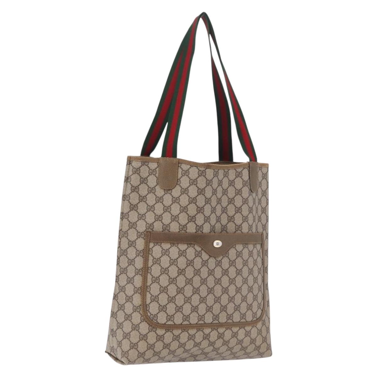 GUCCI GG Supreme Web Sherry Line Tote Bag PVC Beige 39 02 003 Auth 209387