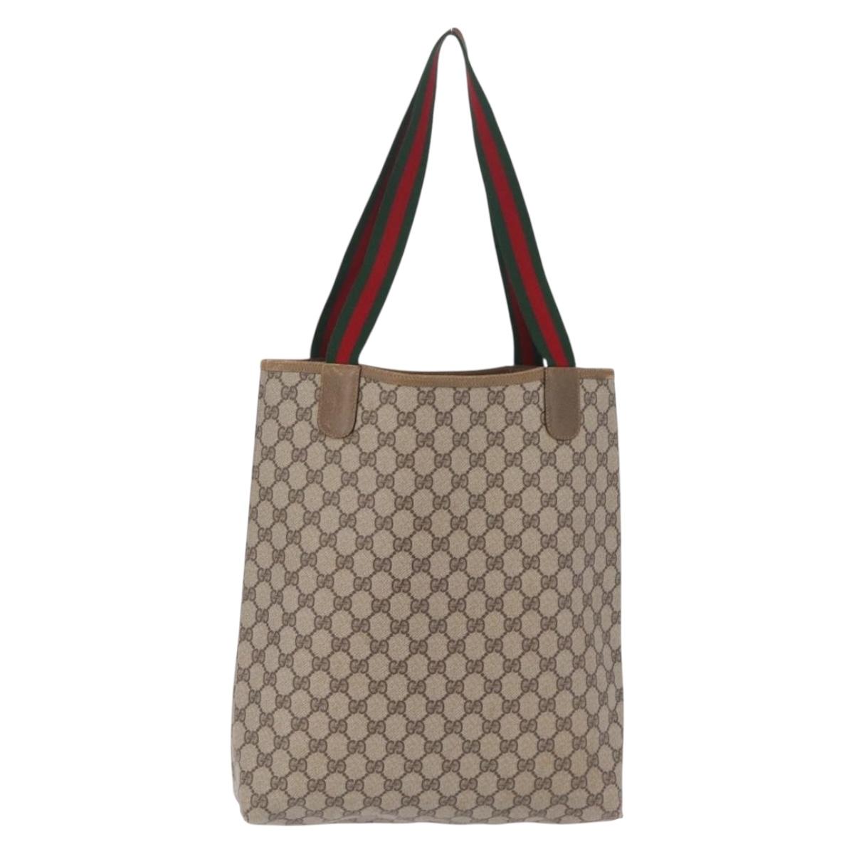 GUCCI GG Supreme Web Sherry Line Tote Bag PVC Beige 39 02 003 Auth 209387