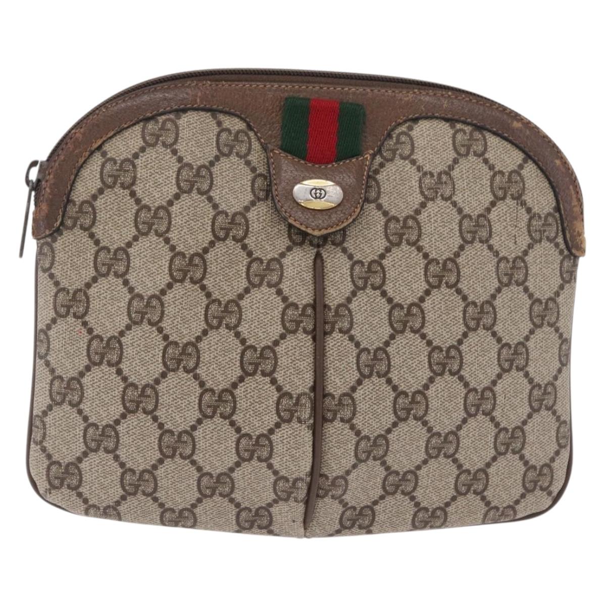 GUCCI GG Supreme Web Sherry Line Shoulder Bag PVC Beige 904 02 047 Auth 209388