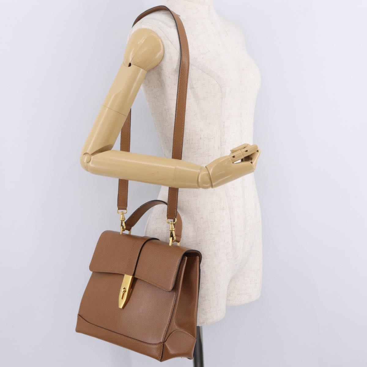 CELINE Hand Bag Leather 2way Brown Gold Auth 209392V