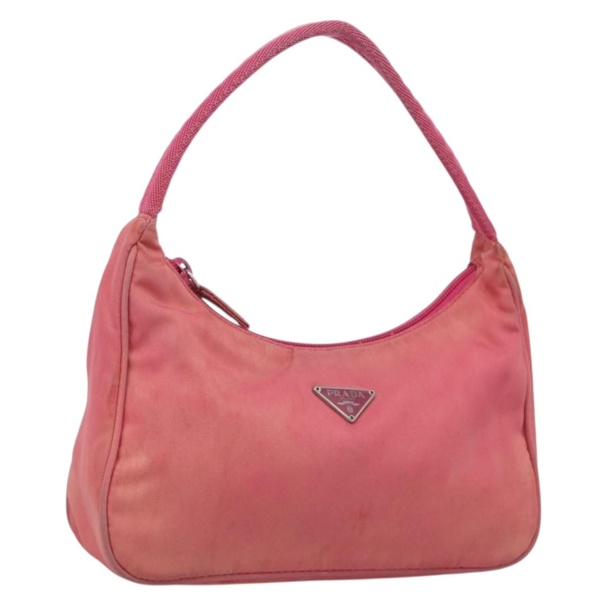 PRADA Hand Bag Nylon Pink Silver Auth 209399