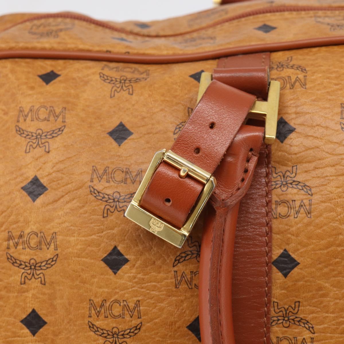 MCM Vicetos Boston Bag PVC Leather 2way Brown Gold Tone Auth 209402