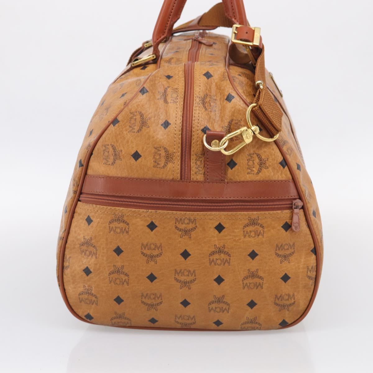 MCM Vicetos Boston Bag PVC Leather 2way Brown Gold Tone Auth 209402