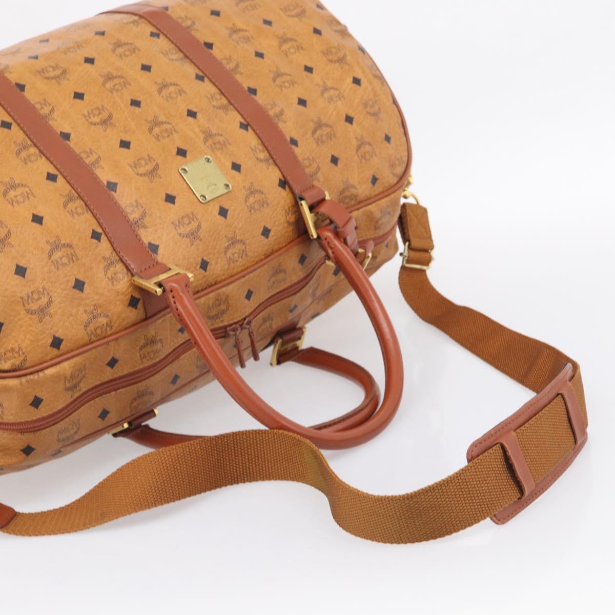 MCM Vicetos Boston Bag PVC Leather 2way Brown Gold Tone Auth 209402