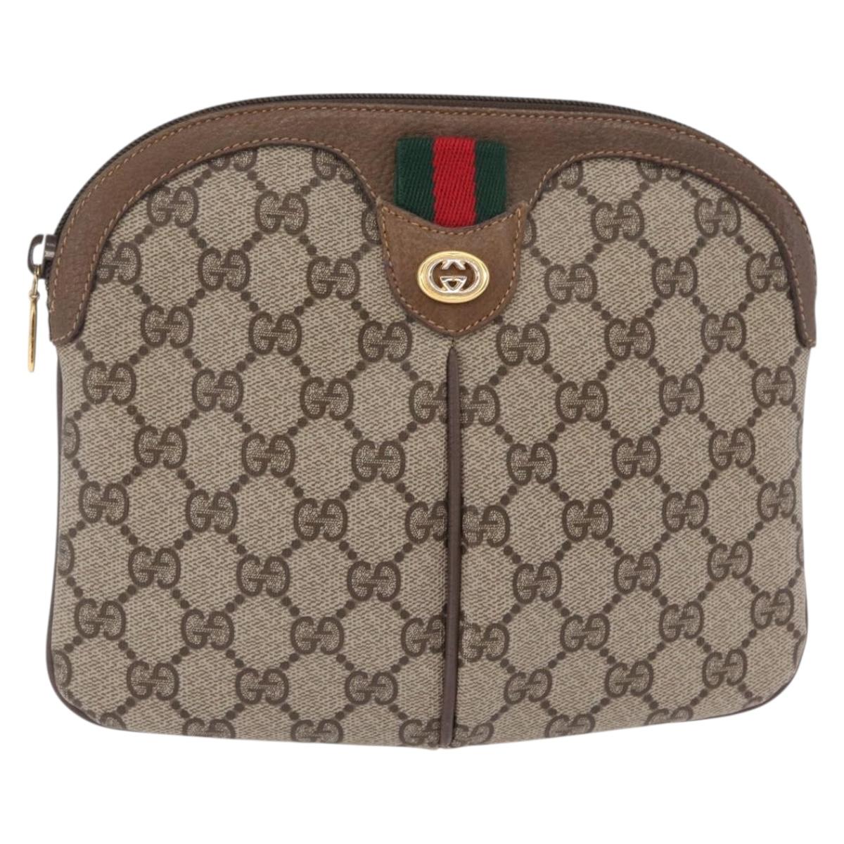 GUCCI GG Supreme Web Sherry Line Shoulder Bag PVC Beige 904 02 047 Auth 209405