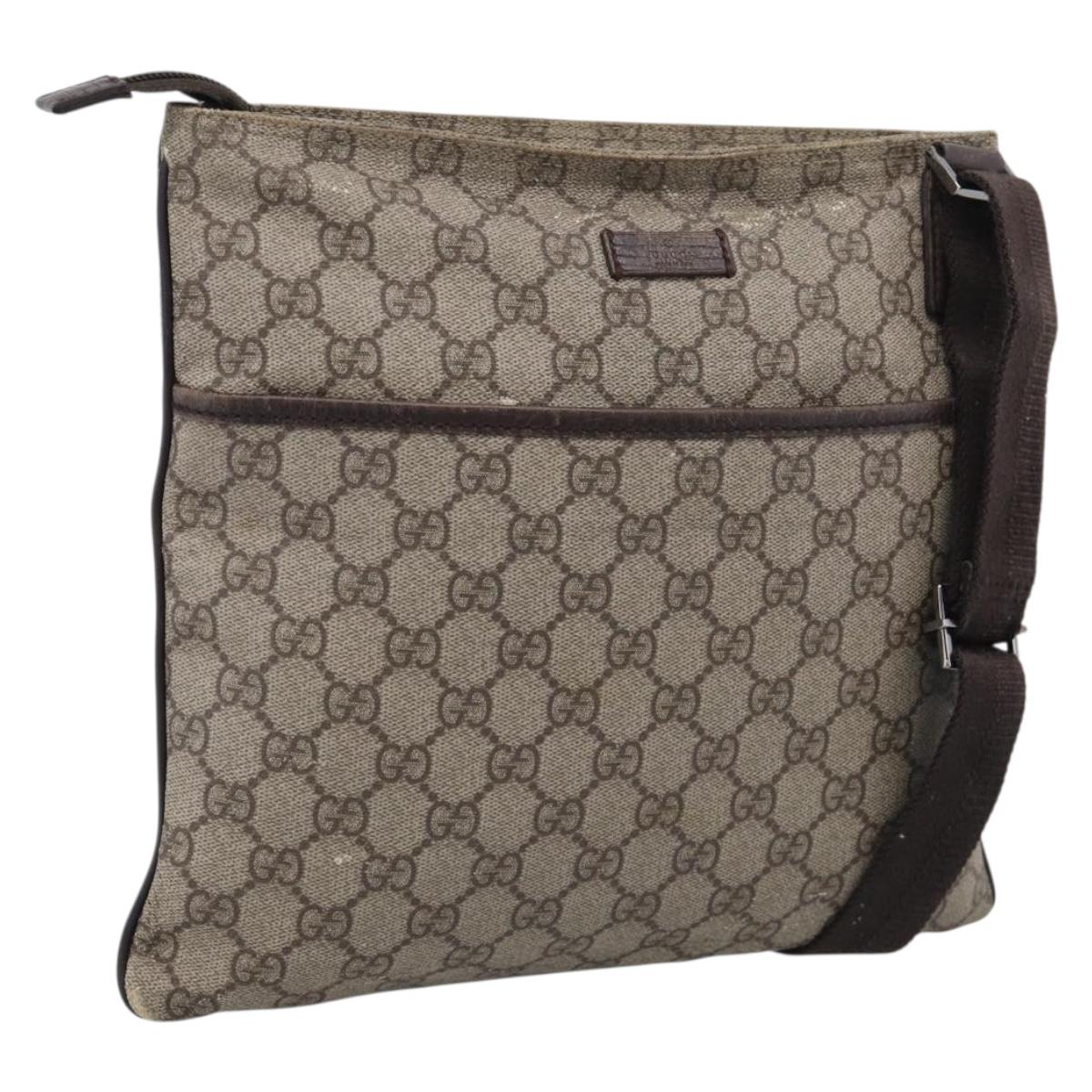 GUCCI GG Supreme Shoulder Bag PVC Beige Silver 141626 Auth 209406