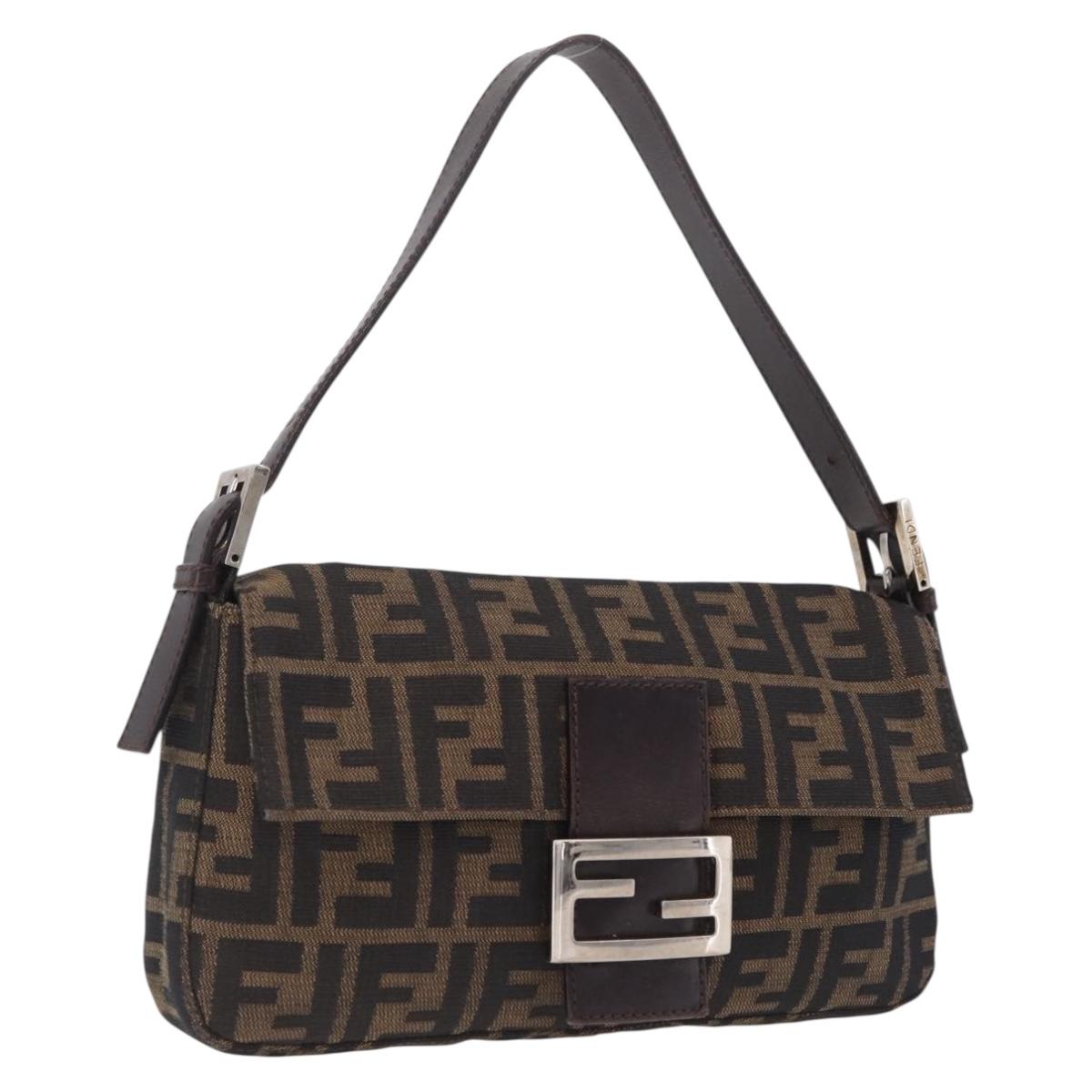 FENDI Zucca Canvas Mamma Baguette Shoulder Bag Brown Black Auth 209420V