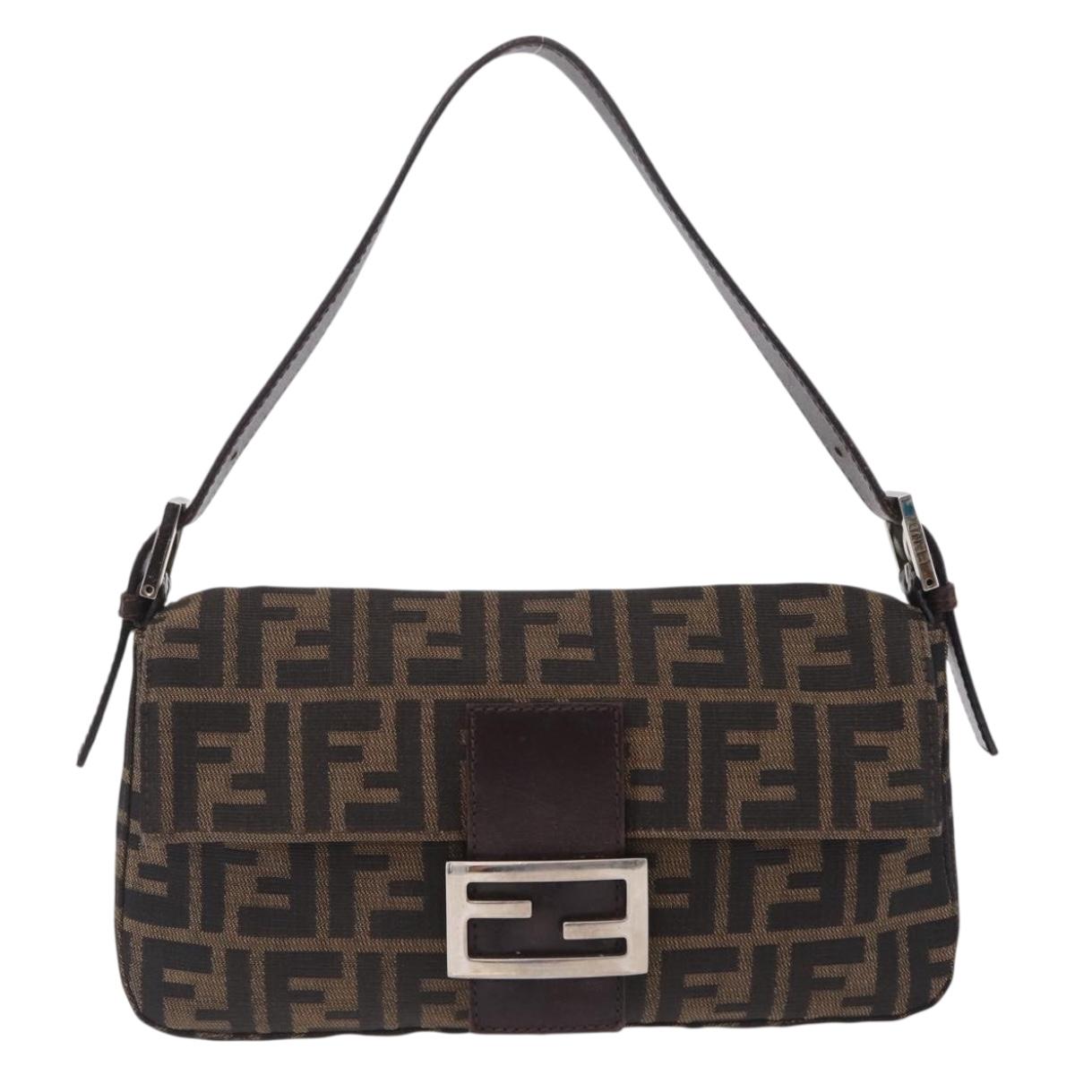 FENDI Zucca Canvas Mamma Baguette Shoulder Bag Brown Black Auth 209420V