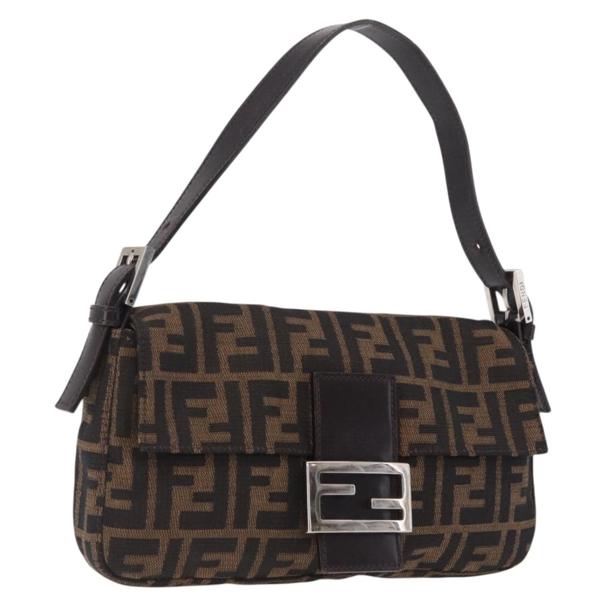 FENDI Zucca Canvas Mamma Baguette Shoulder Bag Brown Black Auth 209421V