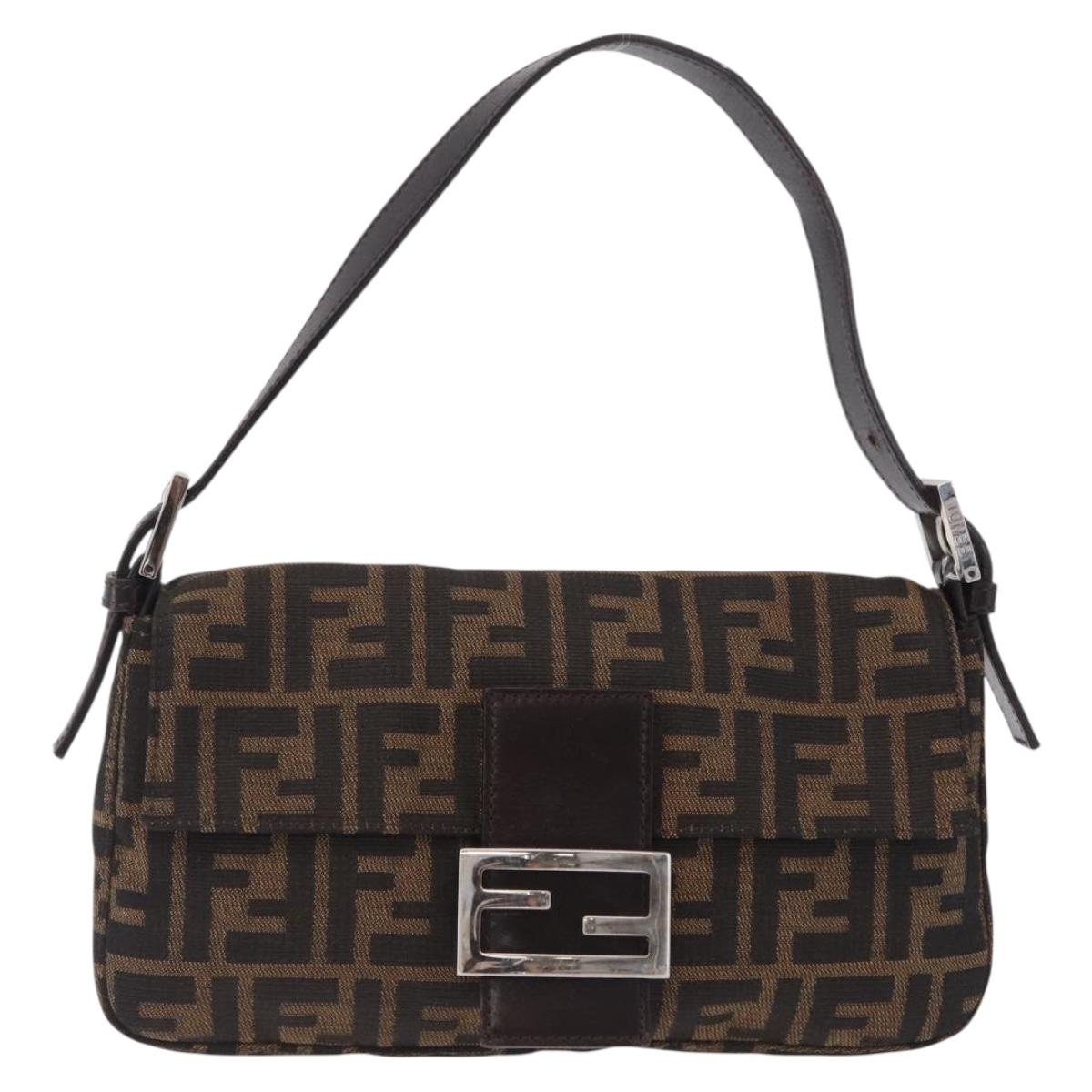 FENDI Zucca Canvas Mamma Baguette Shoulder Bag Brown Black Auth 209421V