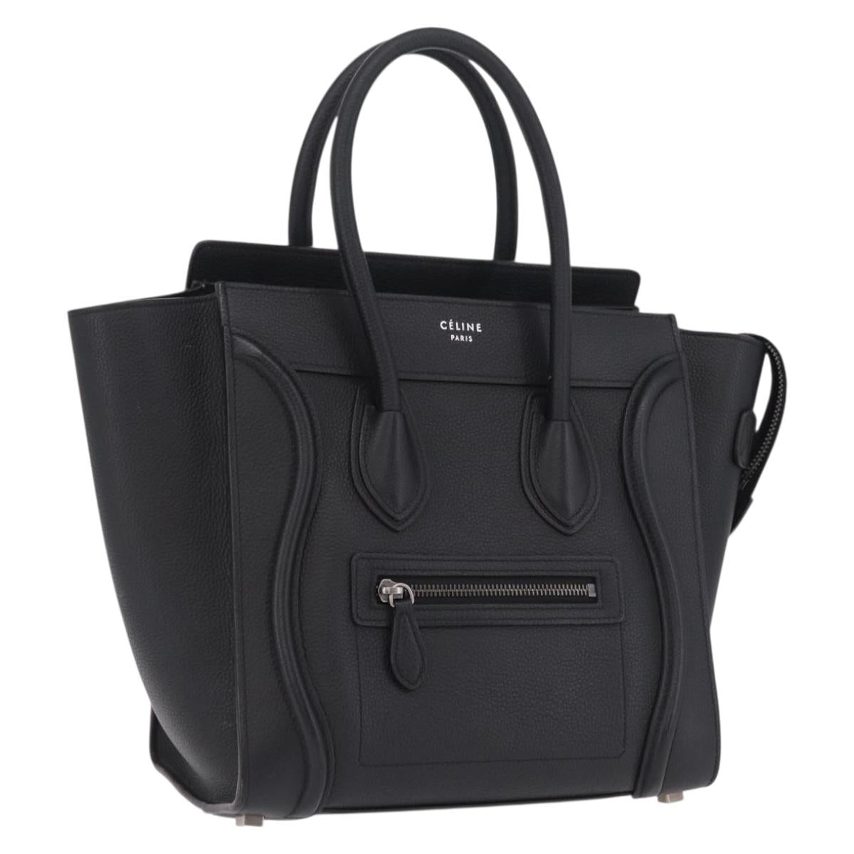 CELINE Luggage Micro Shopper Hand Bag Leather Black Gold Auth 209423M