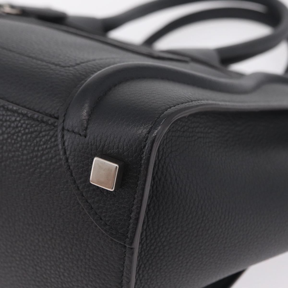 CELINE Luggage Micro Shopper Hand Bag Leather Black Gold Auth 209423M