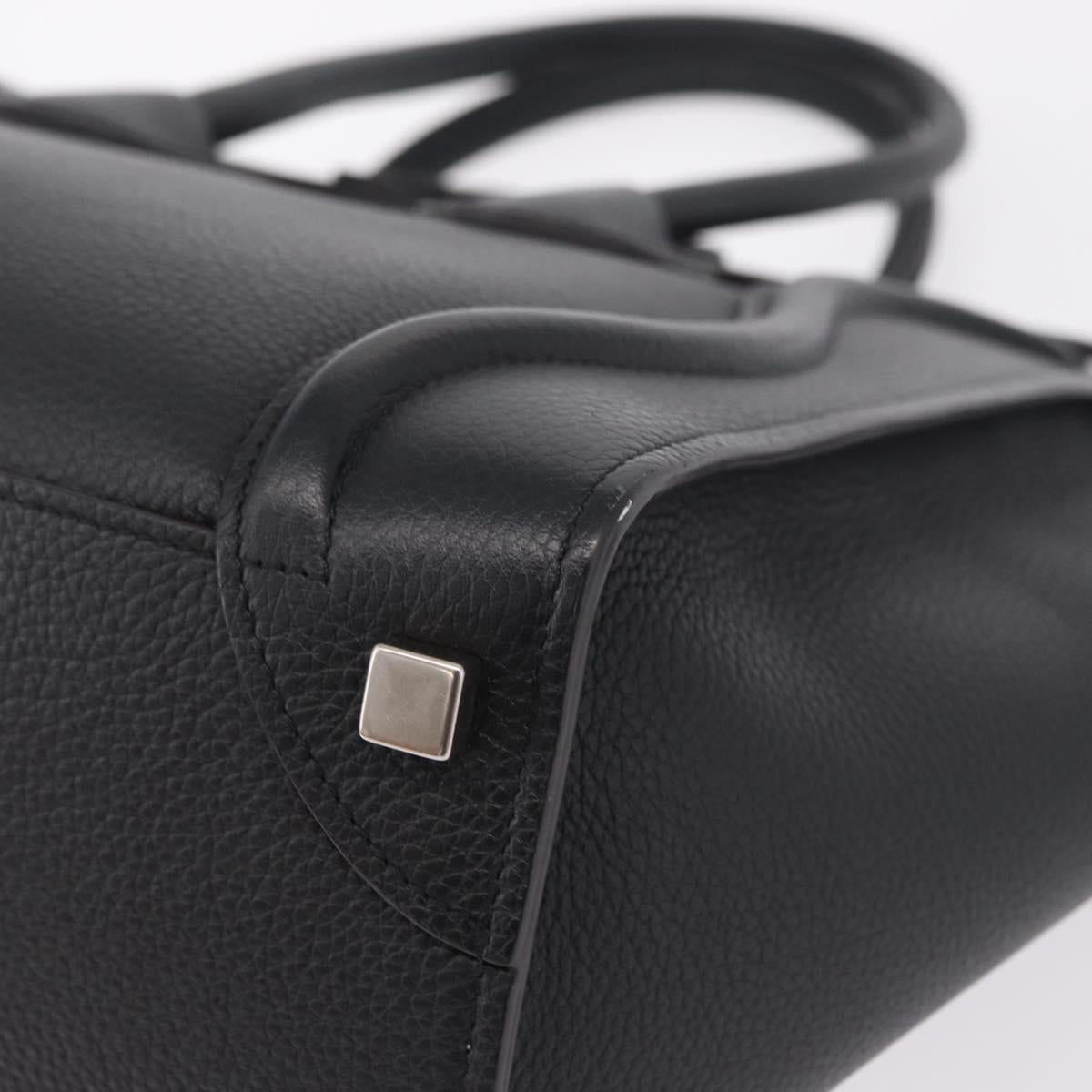 CELINE Luggage Micro Shopper Hand Bag Leather Black Gold Auth 209423M