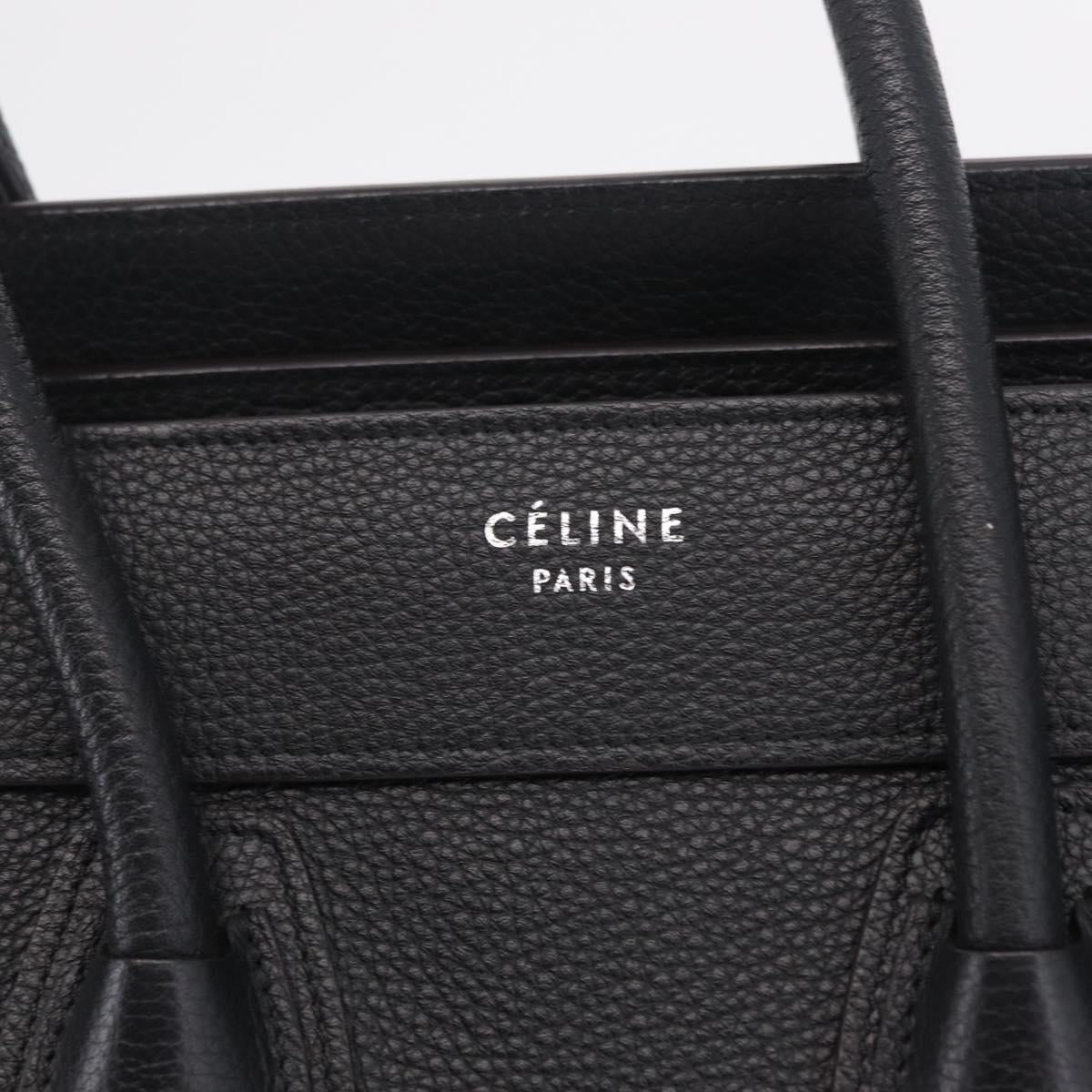 CELINE Luggage Micro Shopper Hand Bag Leather Black Gold Auth 209423M