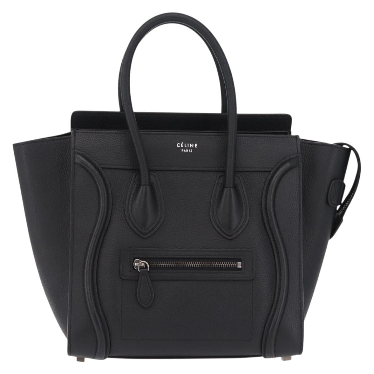 CELINE Luggage Micro Shopper Hand Bag Leather Black Gold Auth 209423M