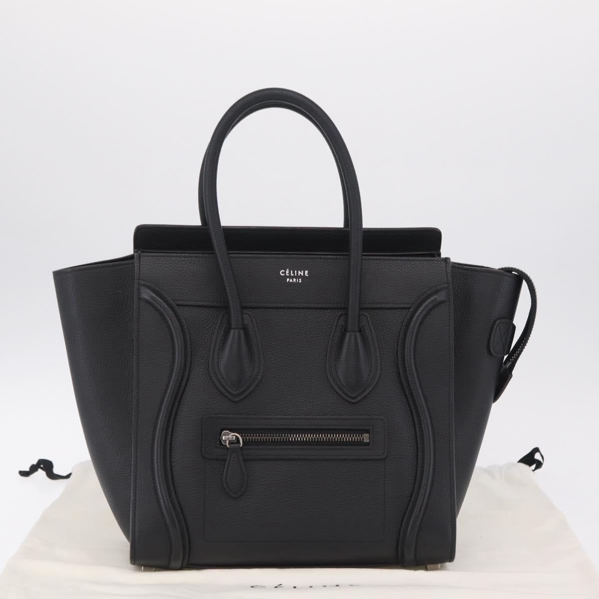 CELINE Luggage Micro Shopper Hand Bag Leather Black Gold Auth 209423M