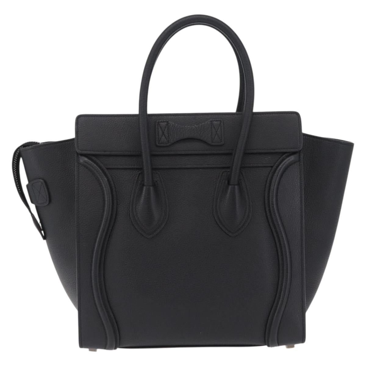 CELINE Luggage Micro Shopper Hand Bag Leather Black Gold Auth 209423M