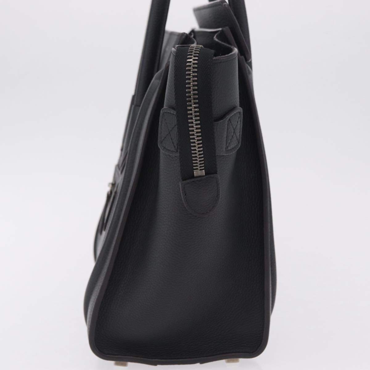 CELINE Luggage Micro Shopper Hand Bag Leather Black Gold Auth 209423M