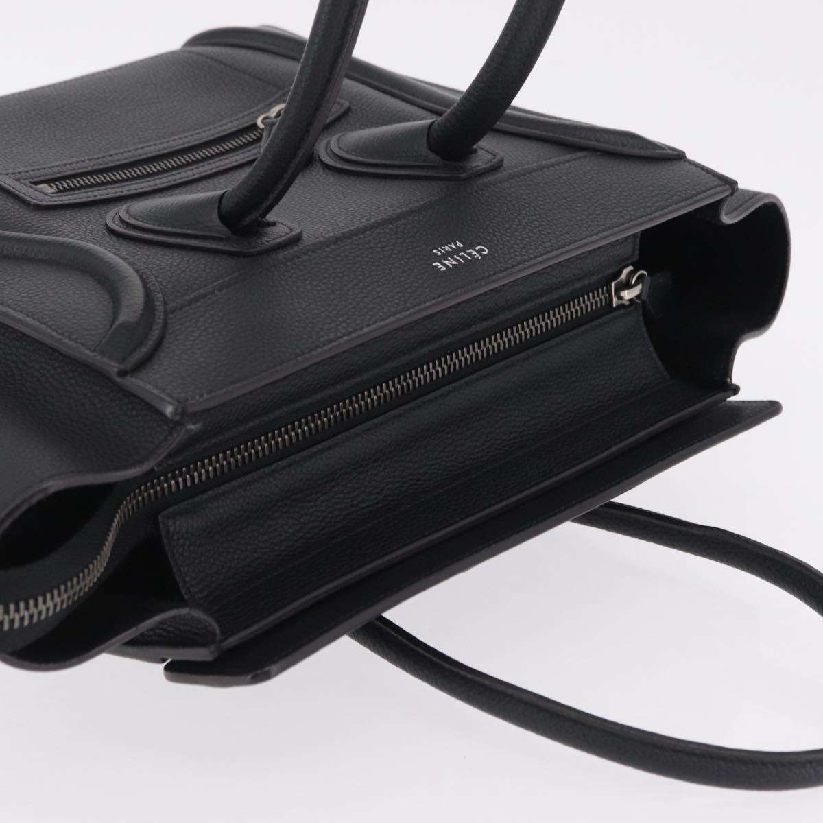 CELINE Luggage Micro Shopper Hand Bag Leather Black Gold Auth 209423M