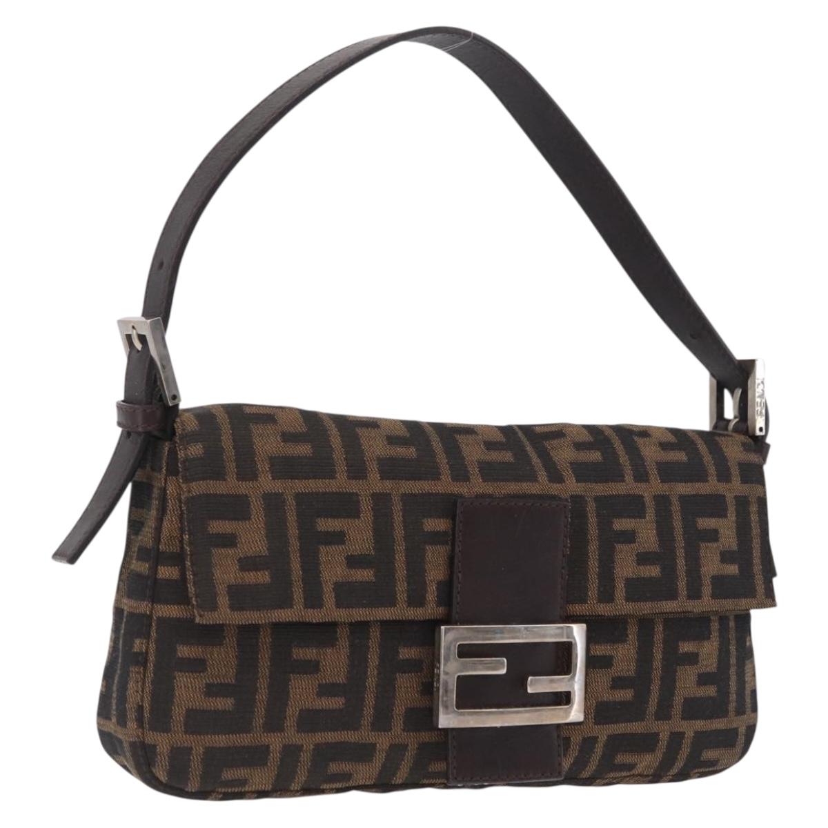 FENDI Zucca Canvas Mamma Baguette Shoulder Bag Brown Black Auth 209425V