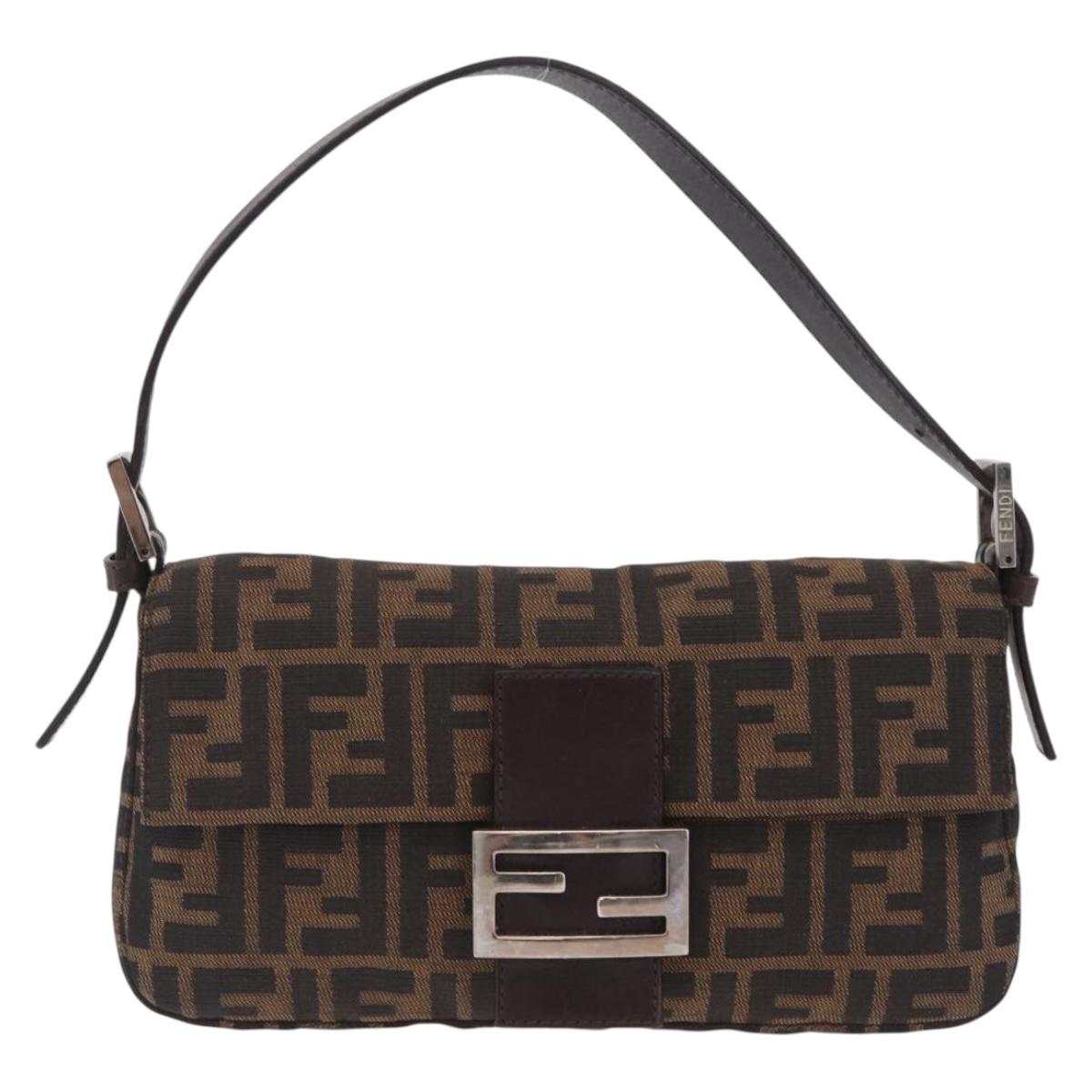 FENDI Zucca Canvas Mamma Baguette Shoulder Bag Brown Black Auth 209425V