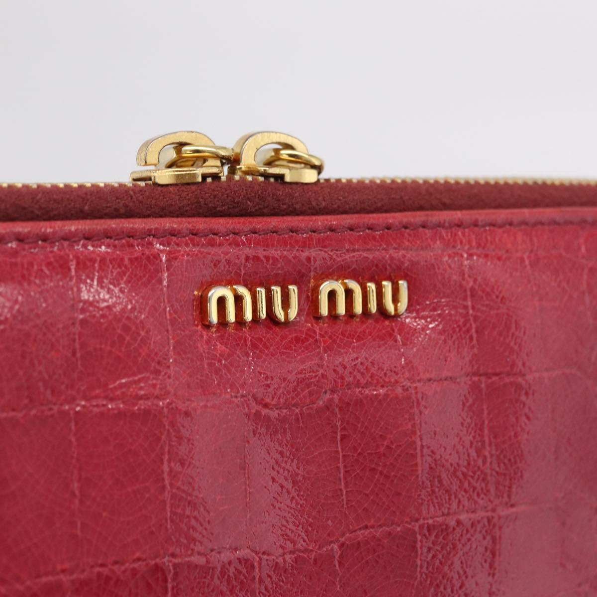 Miu Miu Clutch Bag Leather Pink Gold Auth 209426V
