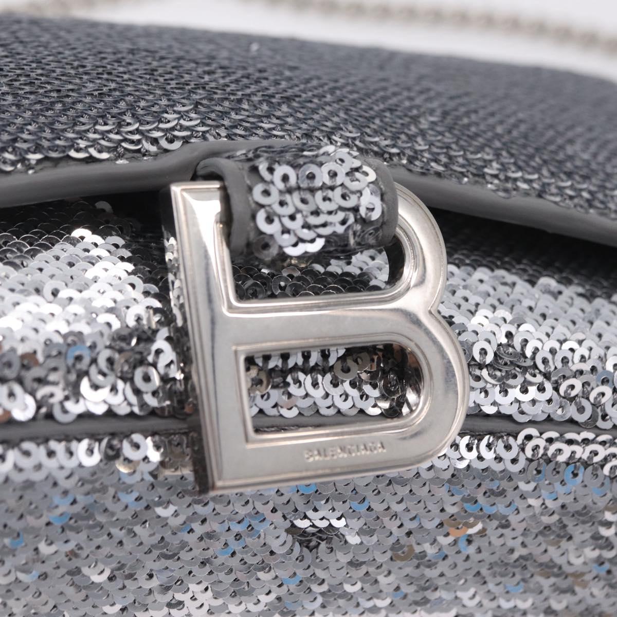 Balenciaga Hourglass Chain Bag Leather Sequins Silver 720349 Auth 209427M