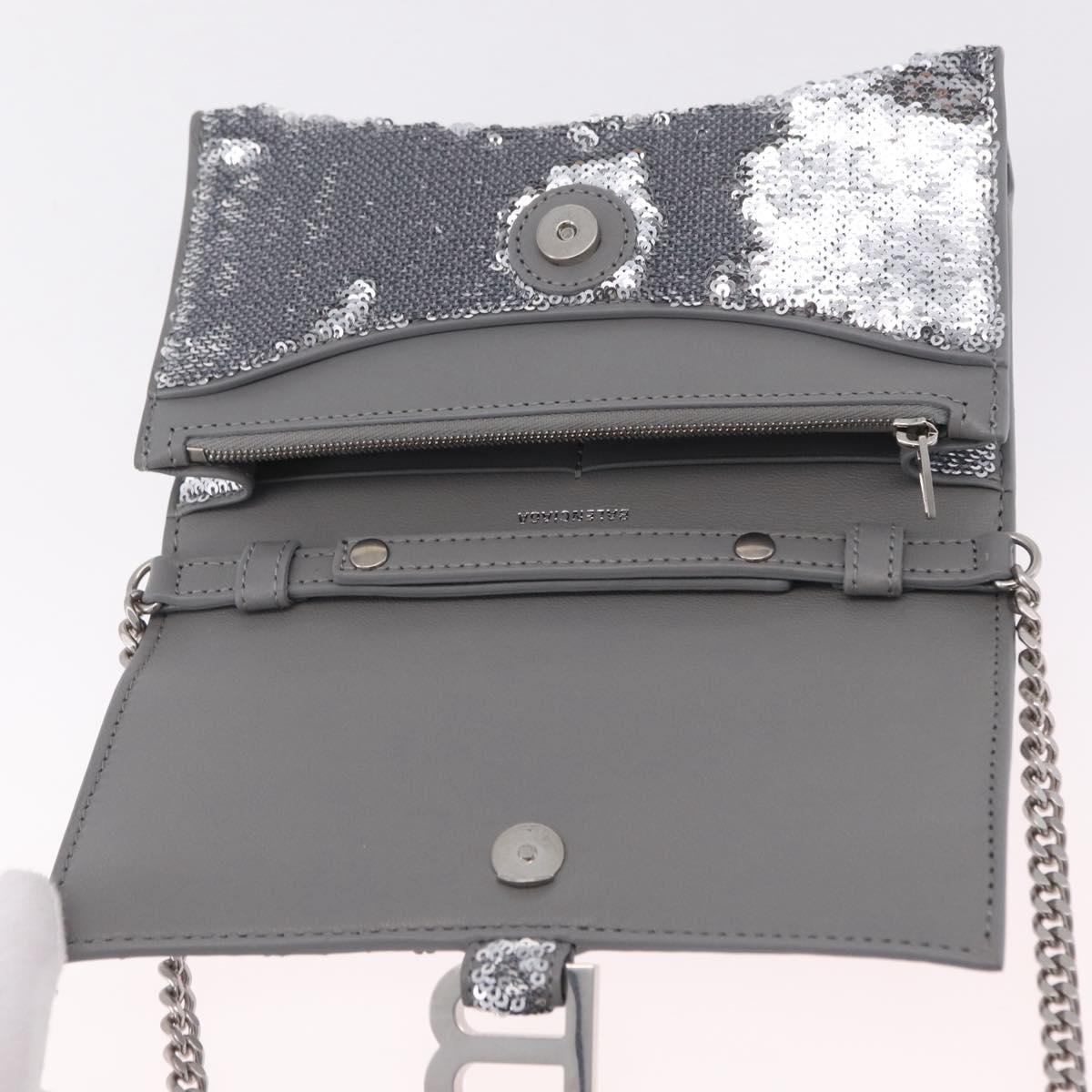 Balenciaga Hourglass Chain Bag Leather Sequins Silver 720349 Auth 209427M