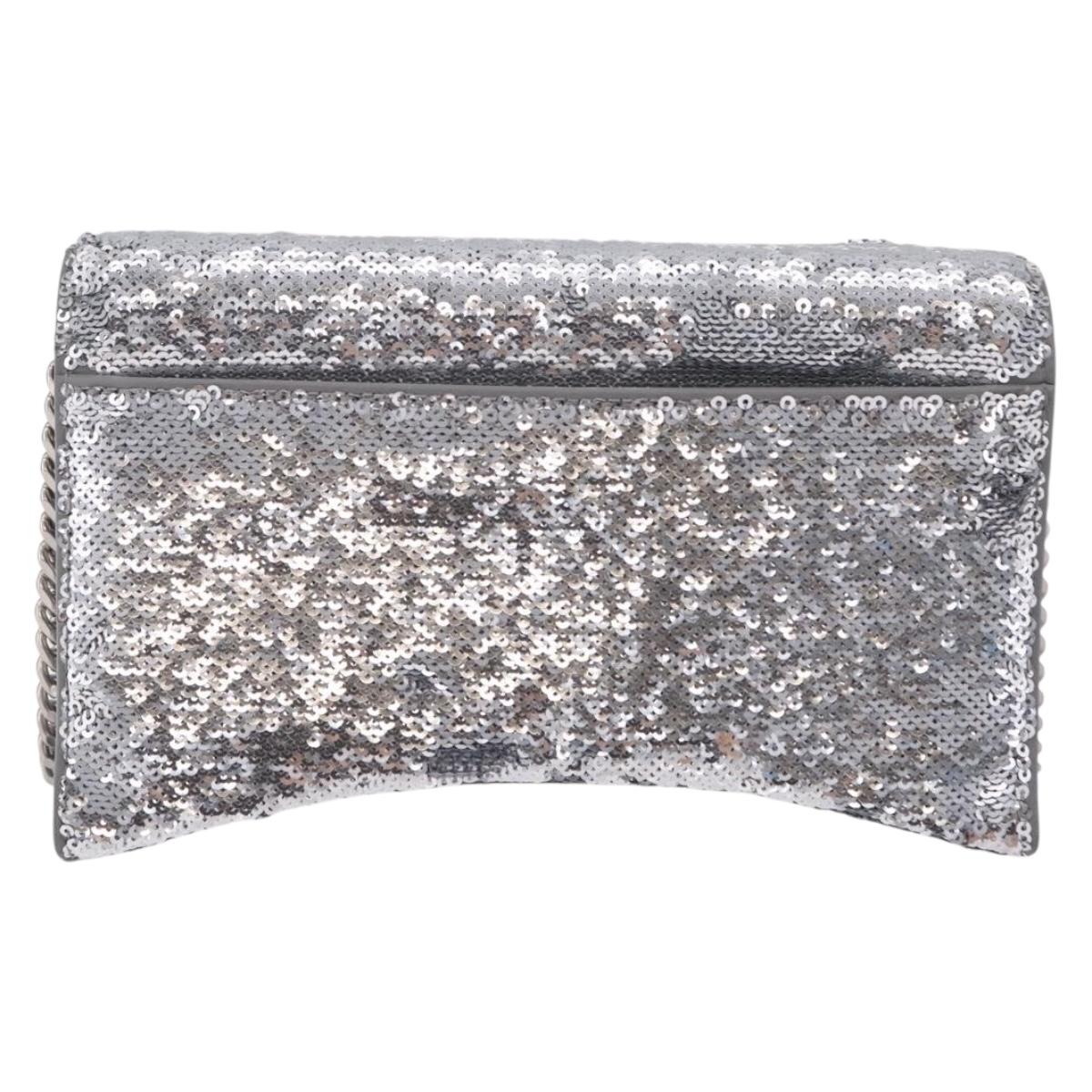 Balenciaga Hourglass Chain Bag Leather Sequins Silver 720349 Auth 209427M