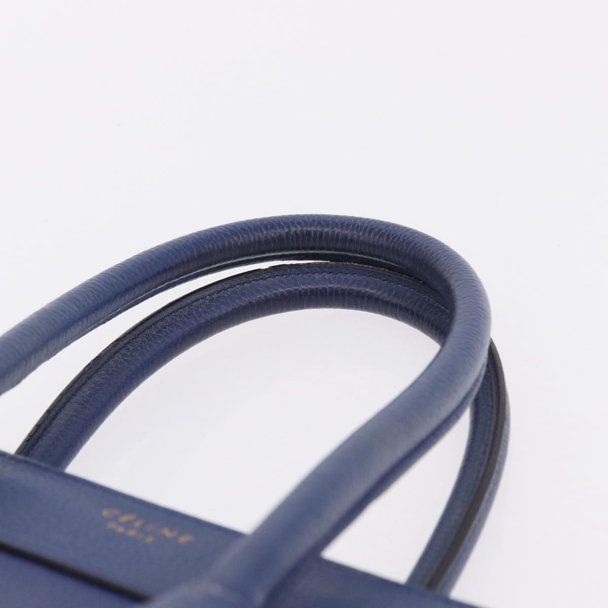 CELINE Luggage Micro Shopper Hand Bag Leather Blue Gold Auth 209428