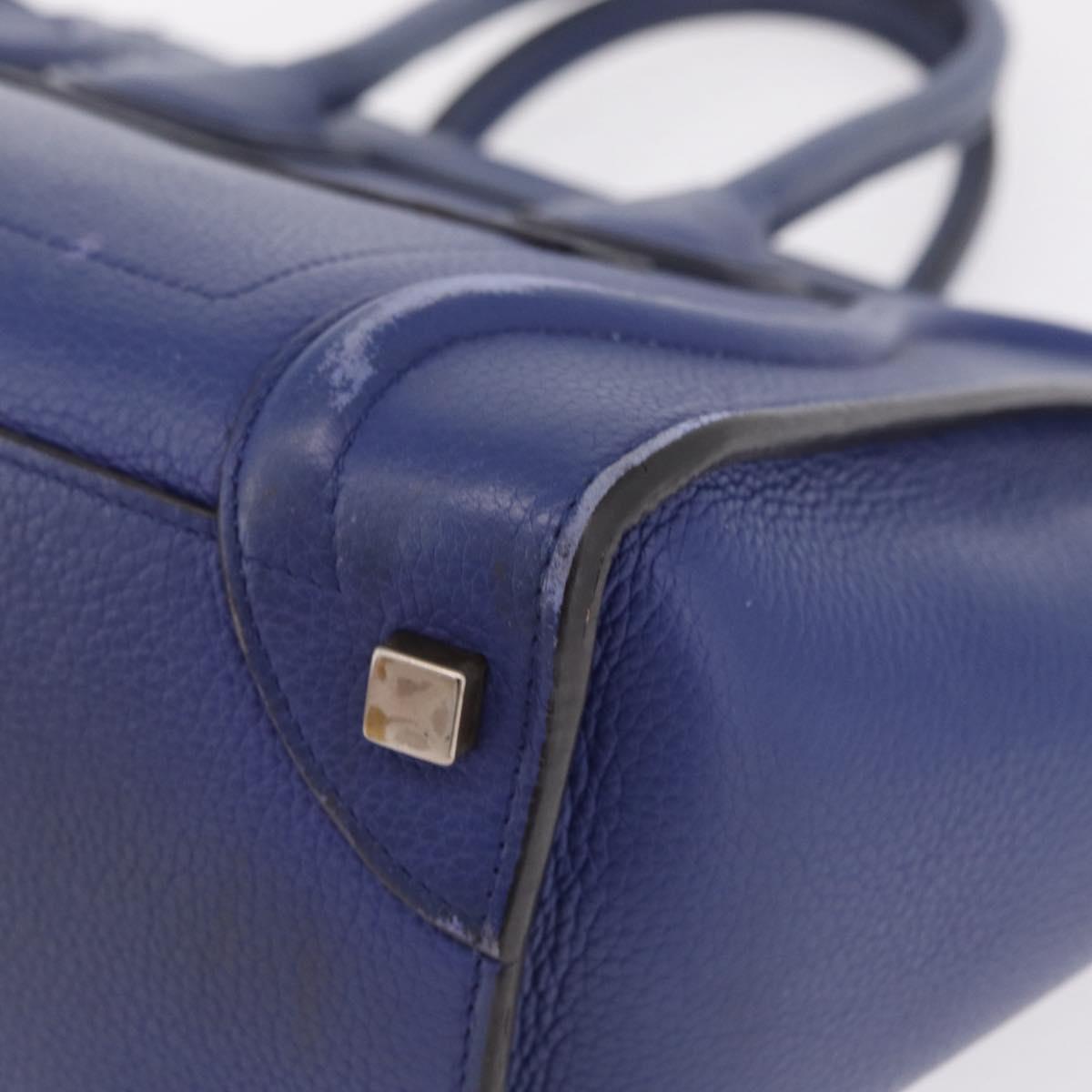 CELINE Luggage Micro Shopper Hand Bag Leather Blue Gold Auth 209428