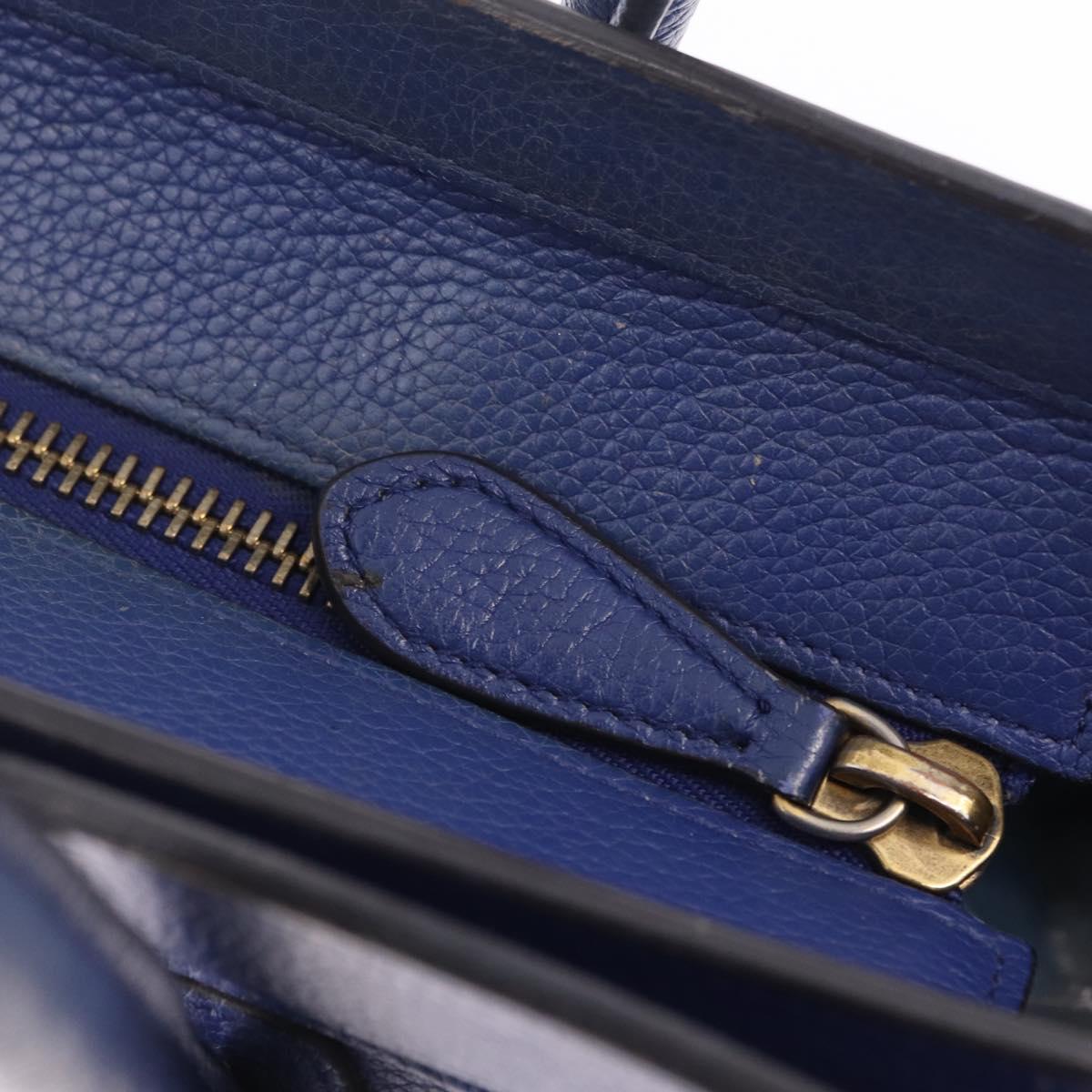 CELINE Luggage Micro Shopper Hand Bag Leather Blue Gold Auth 209428