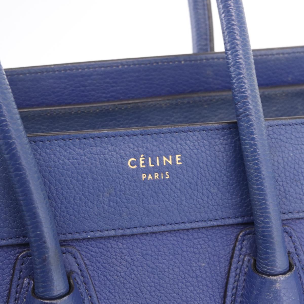 CELINE Luggage Micro Shopper Hand Bag Leather Blue Gold Auth 209428