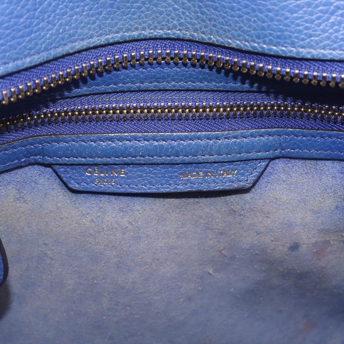 CELINE Luggage Micro Shopper Hand Bag Leather Blue Gold Auth 209428