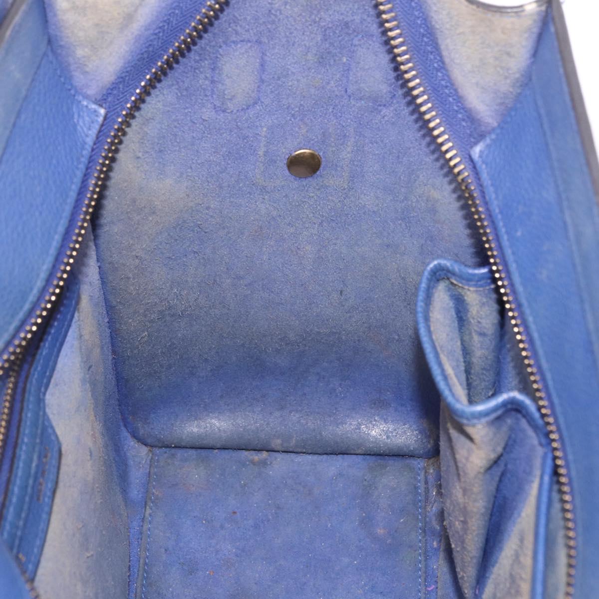 CELINE Luggage Micro Shopper Hand Bag Leather Blue Gold Auth 209428